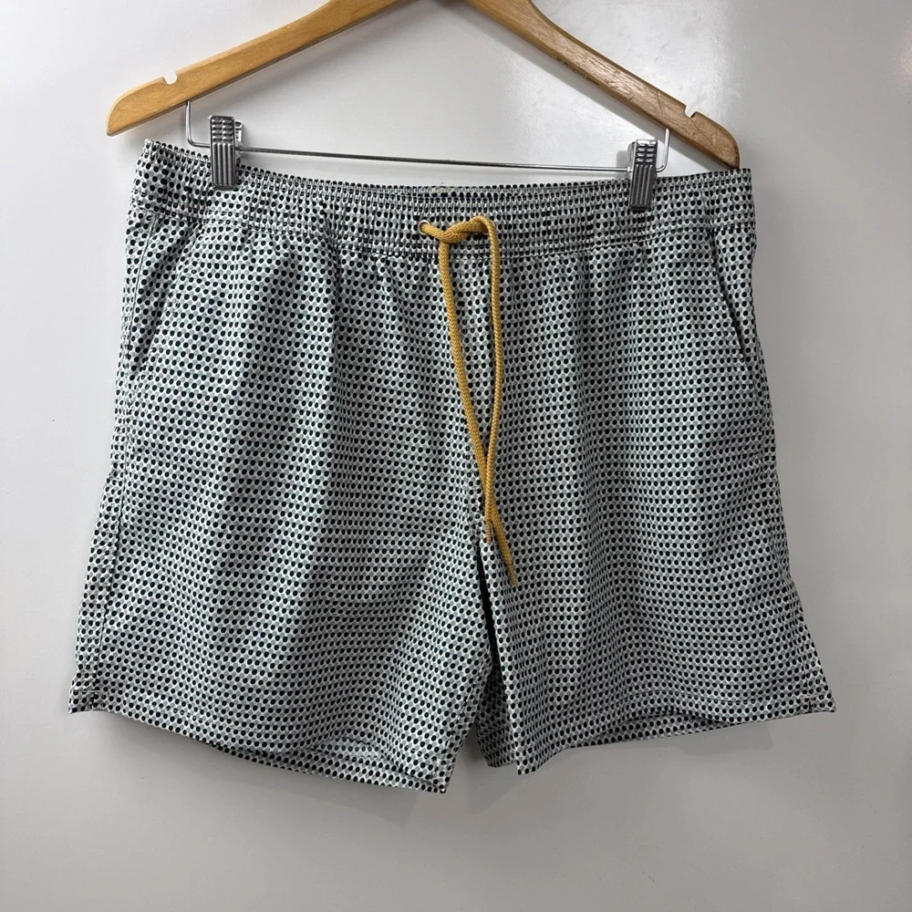 J by J.Crew Flex Swimwear Trunks Drawstring Mesh Lined Geometric Pattern Men's L